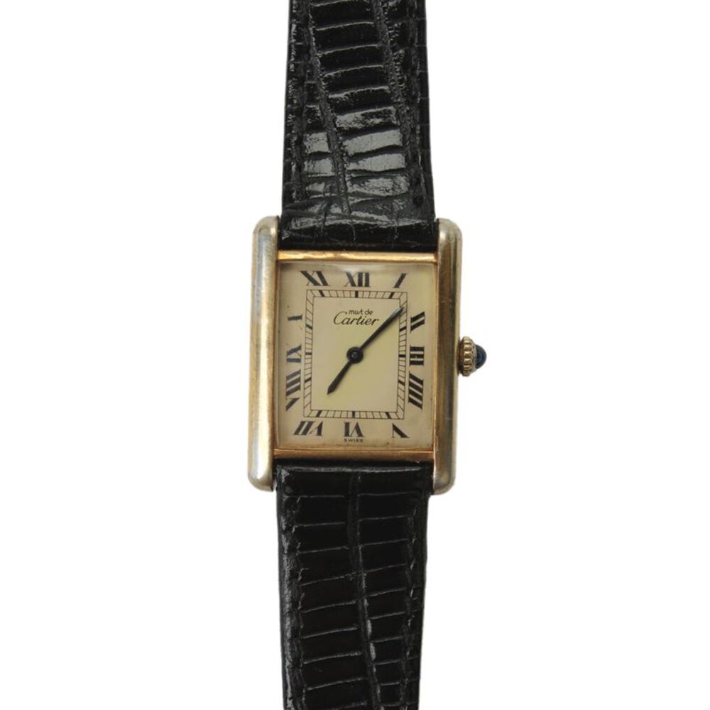 Must De Cartier Unisex Vintage 18K Gold Vermeil Large Tank Quartz Watch 23mm
